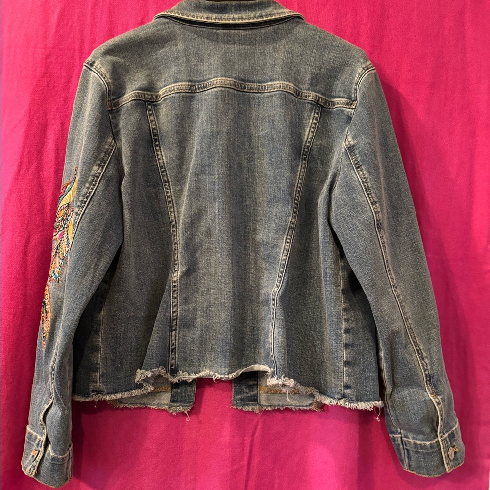 Chico’s Embroidered Denim Jacket Size 12 - Picture 4 of 12